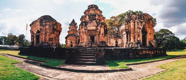 Panoramic view of old temple building against sky