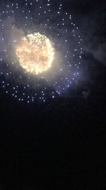 Low angle view of fireworks against sky at night