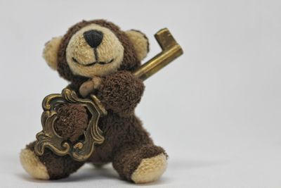 Close-up of stuffed toy against white background