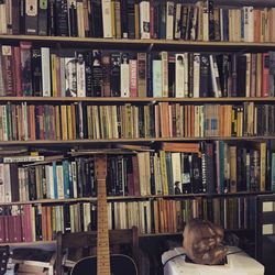 Row of books in shelf
