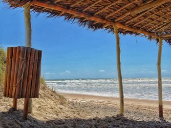 Close-up of beach against clear sky