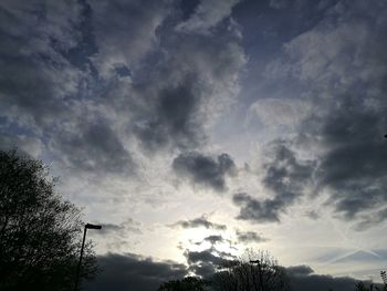 Low angle view of tree against cloudy sky