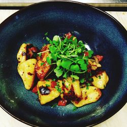 High angle view of food in plate