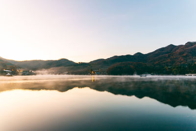 Scenic view of lake against clear sky