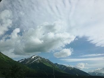 Scenic view of mountains against cloudy sky