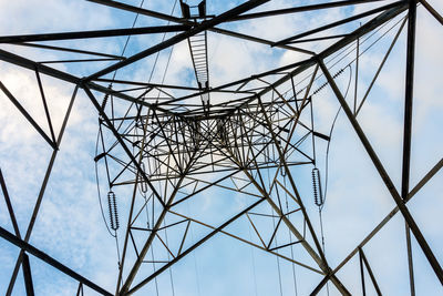 Low angle view of electricity pylon against sky