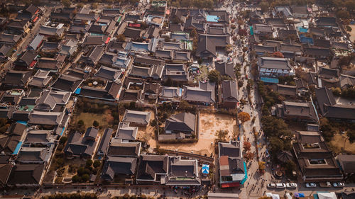 High angle view of town in city