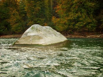 Scenic view of river flowing through rocks