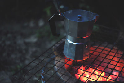 High angle view of coffee on metal