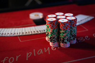 Close-up of dices on table