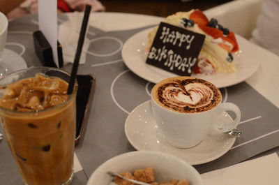 High angle view of coffee on table