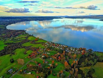 Scenic view of lake against sky