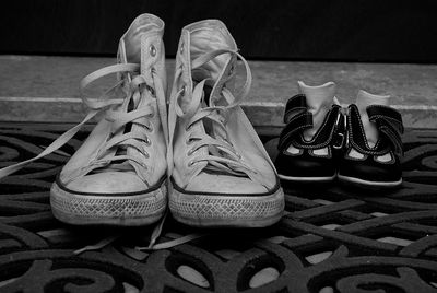 High angle view of shoes on floor