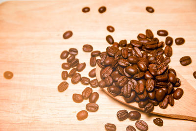 Close-up of coffee beans on table