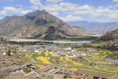 Aerial view of landscape against cloudy sky