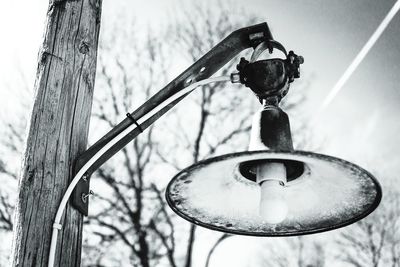 Low angle view of street light against bare trees