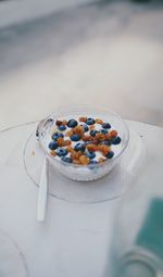 High angle view of breakfast on table