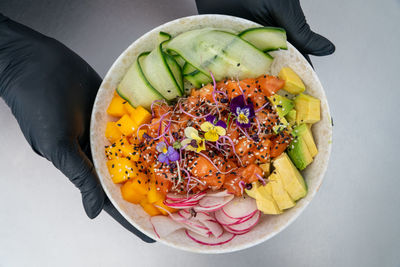 High angle view of food in plate