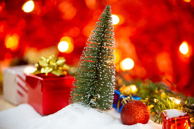 Close-up of christmas decorations on tree