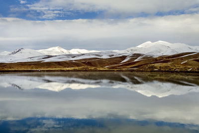 Scenic view of snowcapped mountains against sky