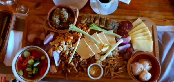 High angle view of food on table