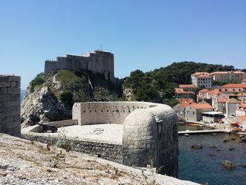 Buildings against clear blue sky