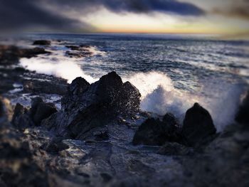 Scenic view of sea at sunset