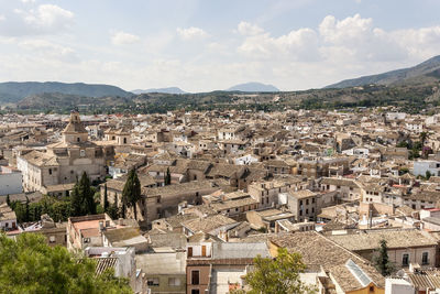 High angle view of town against sky