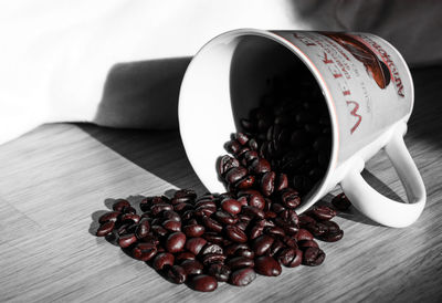 Close-up of coffee beans on table