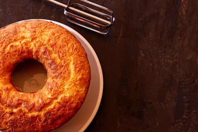 High angle view of breakfast on table