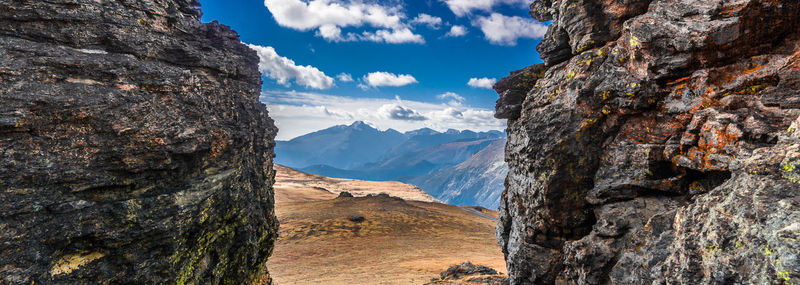 Panoramic view of mountains against sky