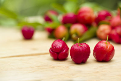 Close-up of strawberries on table