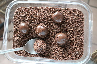 Preparation of brigadeiro. brazilian candy recipe.