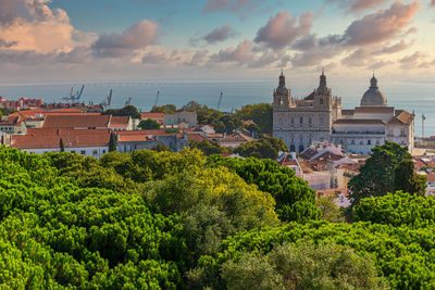 Panoramic view of trees and buildings against sky