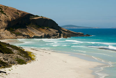 Scenic view of sea against clear sky