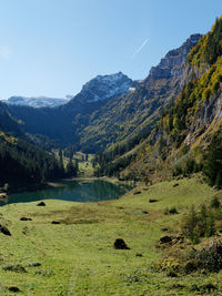 Scenic view of mountains against sky