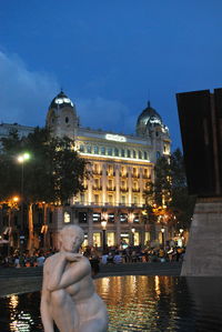 View of city lit up at night