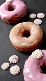 Close-up of donuts on table