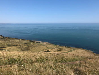 Scenic view of sea against clear sky