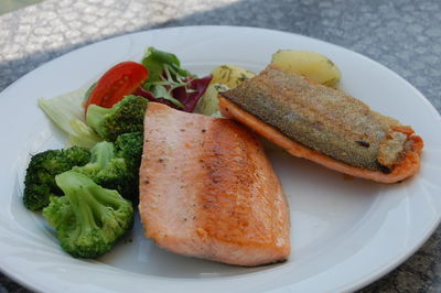 High angle view of meal served in plate