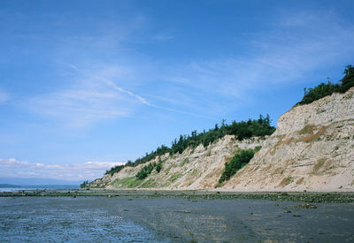 Scenic view of beach against blue sky