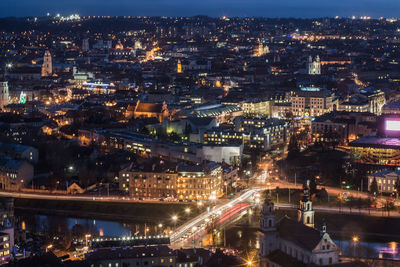 Aerial view of city at night