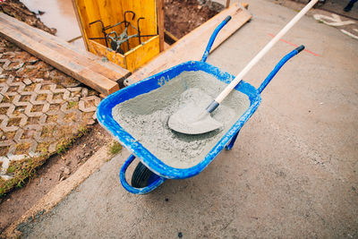 High angle view of various working at construction site