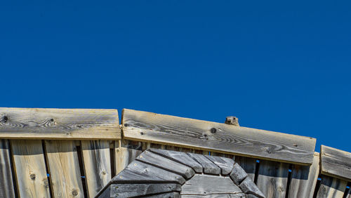 Low angle view of house against clear blue sky