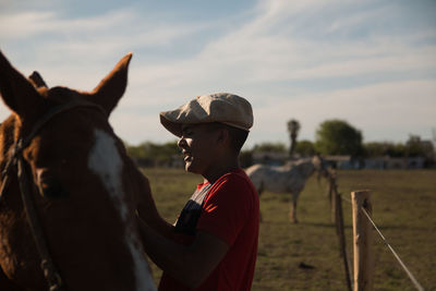 Horse standing in ranch