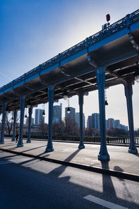 View of modern skyline through retro elevated railway