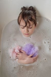 High angle view of a bathing kid.