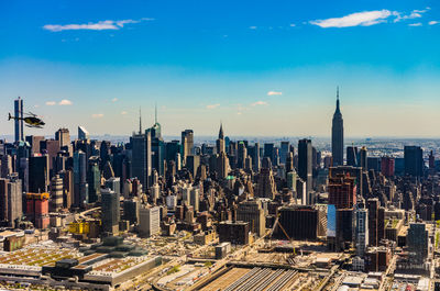 Helicopter flight above the hudson river