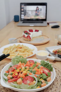 High angle view of food on table