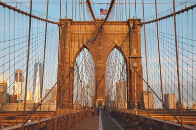 Brooklyn bridge and cityscape against sky